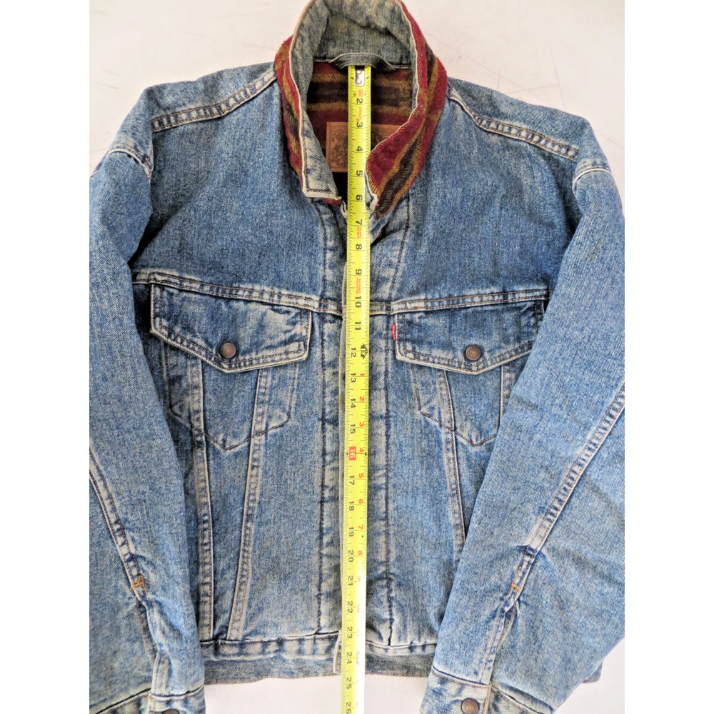 VTG 90s Levi's Authentic Aztec Wool Blanket Lined Denim Jacket Mens Medium 10/92 - Picture 14 of 16